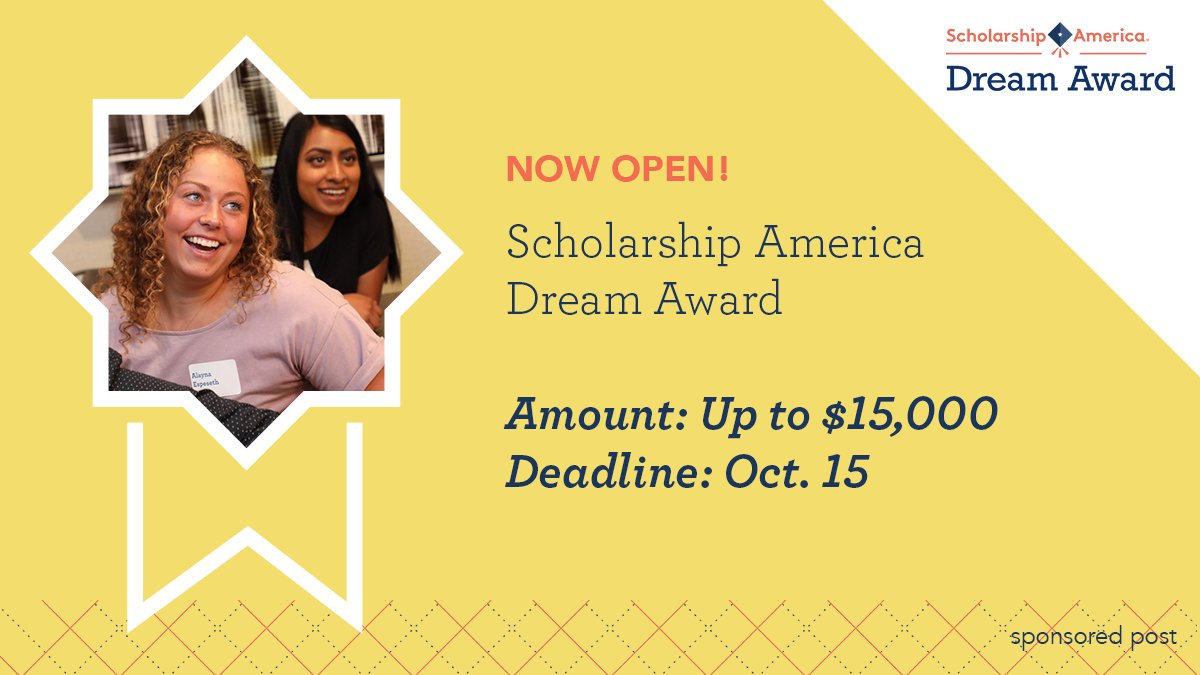 Scholarship America (@scholamerica) on Twitter photo The #DreamAward is now open! Current college students can apply for renewable scholarships up to $15,000/year from <a href="/ScholAmerica/">Scholarship America</a>. If you’ve overcome the odds to make it to college, but you’re not sure how you’ll pay for future years, apply now at hubs.ly/H0vpvvK0! The #DreamAward is now open! Current college students can apply for renewable scholarships up to $15,000/year from <a href="/ScholAmerica/">Scholarship America</a>. If you’ve overcome the odds to make it to college, but you’re not sure how you’ll pay for future years, apply now at hubs.ly/H0vpvvK0!