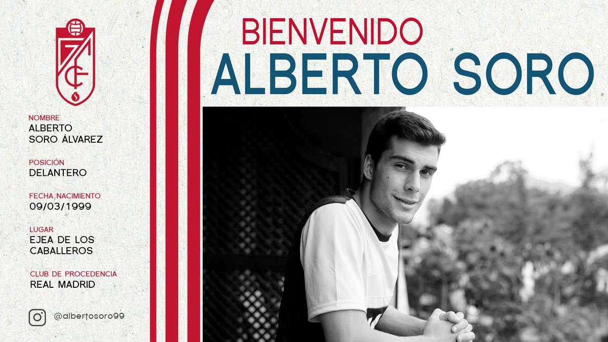  DONE DEAL  - September 1ALBERTO SORO (Real Madrid to Granada )Age: 21Country: Spain Position: Attacking midfielderFee: Undisclosed Contract: Until 2025  #LLL