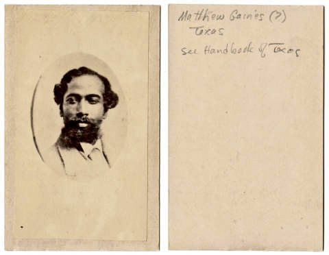 Matthew Gaines (1840–1900) Lawrence T. Jones III Texas Photographs, DeGolyer Library, Central University Libraries, Southern Methodist University.  https://www.tshaonline.org/handbook/entries/gaines-matthew