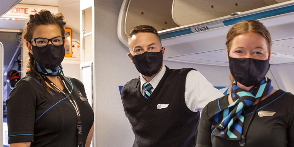 WestJet's tweet photo. Both our zero-tolerance mask policy and contact tracing enhancements are in effect as of today, September 1. The input of contact information for those travelling is mandatory during the check-in process.

You can learn more about these policies here: https://t.co/pRqcwjbq40 https://t.co/866tb7Va2V