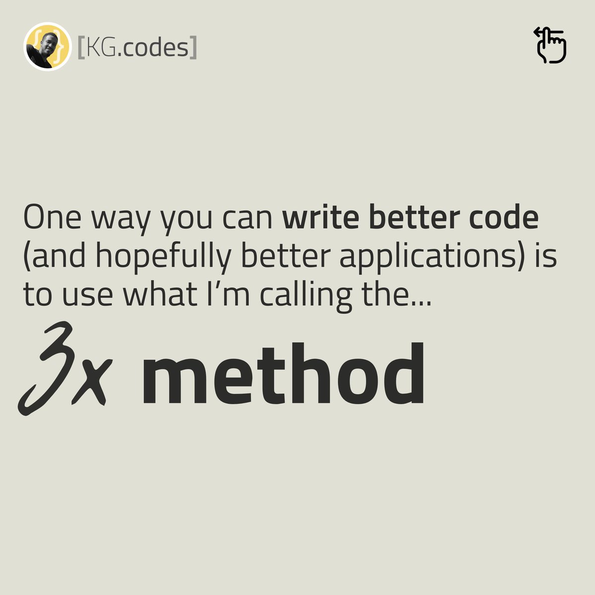 KGcodes's tweet image. Tip to write better code: the 3x method
1. Prove it
2. Make it work
3. Make it right

[a thread 🧵] #coding #programming