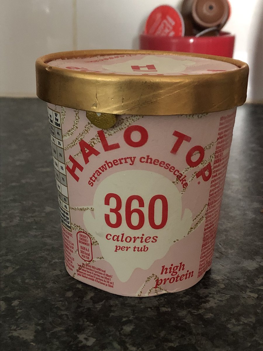 starting w sweet shit.. i got halo top best flavour, powdered pb (56 cal for a rlly big blob when u mix w water lol), my fav flavoured rice cakes (also plain ones) and some dessert by halo top?? 146 a pot which is fucking insanely high but its p big tbh. bad angle