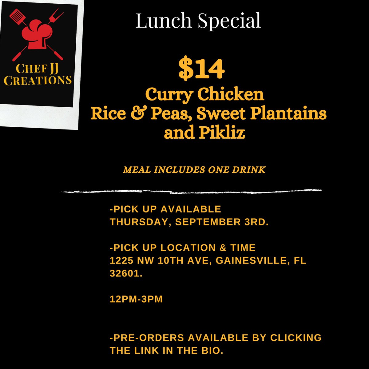 ChefJJCreations's tweet photo. This Thursday pick-up your plate! Visit our website to pre-order today. 

https://t.co/5STdbPo6OR https://t.co/3Kmc56Xk1J