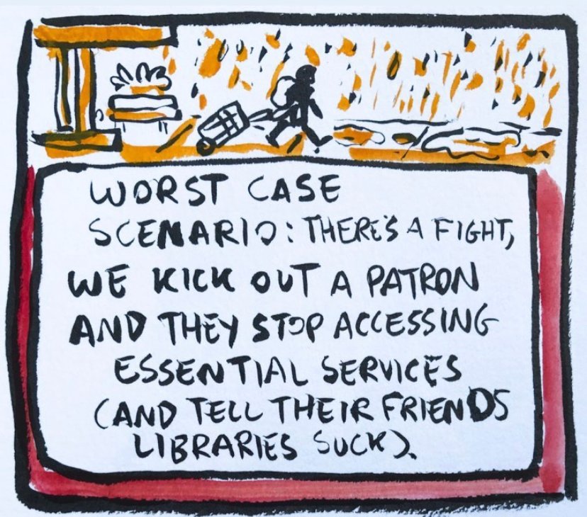 CFL REFUSES to let librarianship be an extension of policing. Rather than taking these individuals and their possessions as dangerous liabilities, libraries must move to accommodate different needs to create a safe and equitable environment for everyone.