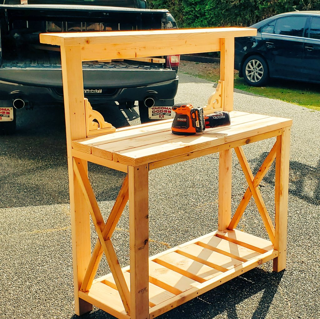 krakencustoms's tweet photo. DIY potting bench. Easy fun build. From the first measurement to the last cut and assembly less then 2 hours. Sanding and stain took a bit longer. Price to make around $50 and up depending on the wood. https://t.co/IJXQXOBMBL
