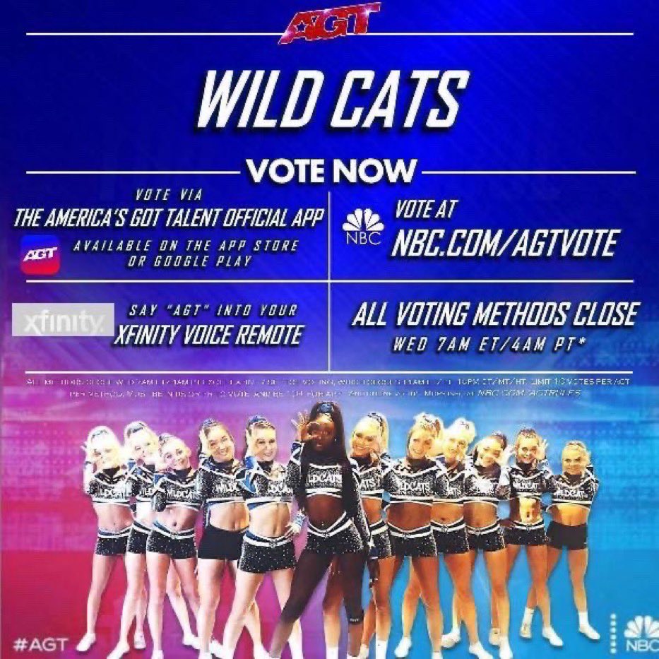 Vote, Vote, Vote!! Cheer Athletics Wildcats on #AGT tonight at 7pm! <a href="/CheerAthletics/">Cheer Athletics</a> <a href="/CA_Wildcats/">CA Wildcats</a> <a href="/CA_Wildcats94/">CA Wildcats</a>