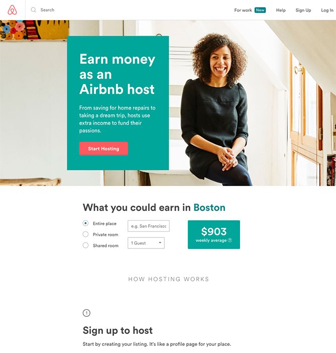 2. A lead that hooks readers like fish.After the headline they’ll read your lead. You want to draw them in so they read the juicy parts of your page.Airbnb does this beautifully.“...hosts use their extra income to fund their passions.”Who wouldn’t like to be funded?!