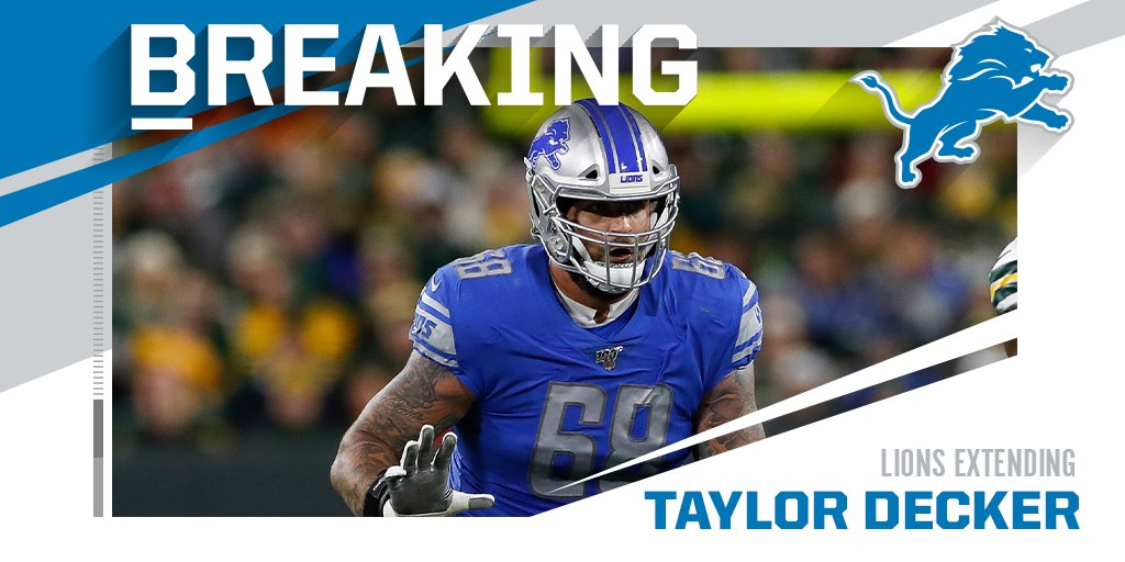 NFL's tweet image. Lions to sign LT Taylor Decker to six-year extension. (via @TomPelissero)