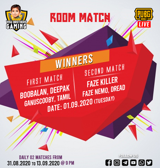 visubrothers's tweet photo. WINNERS OF 01.09.2020
VISU BROTHERS GAMING Organizes,
Two Weeks Continuous Room Match in Erangel (SQUAD)
31.08.2020 to 13.09.2020 @ 9 PM (Daily Two Matches)
% No Team Up
% No Hacker
Room ID and Password Shared Live in our YouTube Channel.
#pubg #pubgtamil #pubgfun #PUBGMOBILE https://t.co/hGokFMrOEC