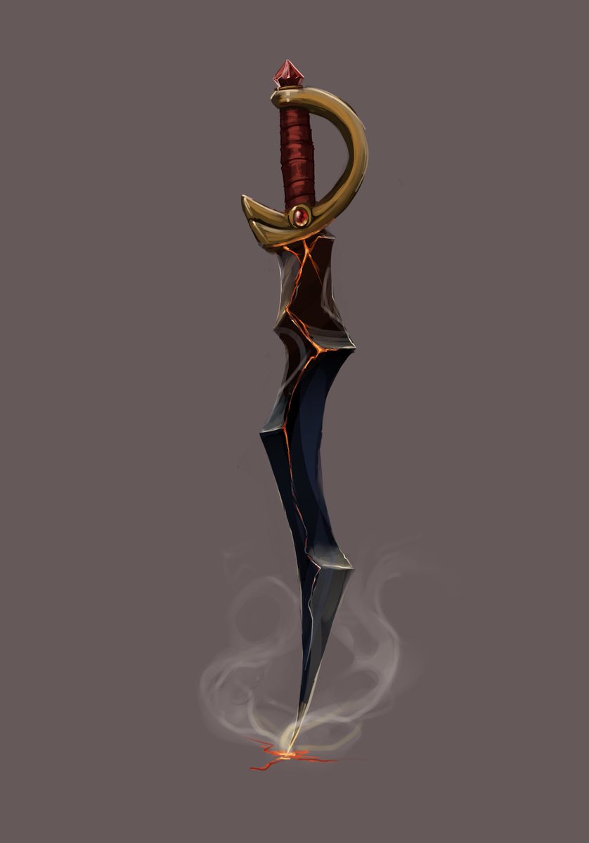  #Swordtember day 1: a fire blade made of obsidian. A wickedly sharp weapon that cauterizes as it cuts. Great for cooking!