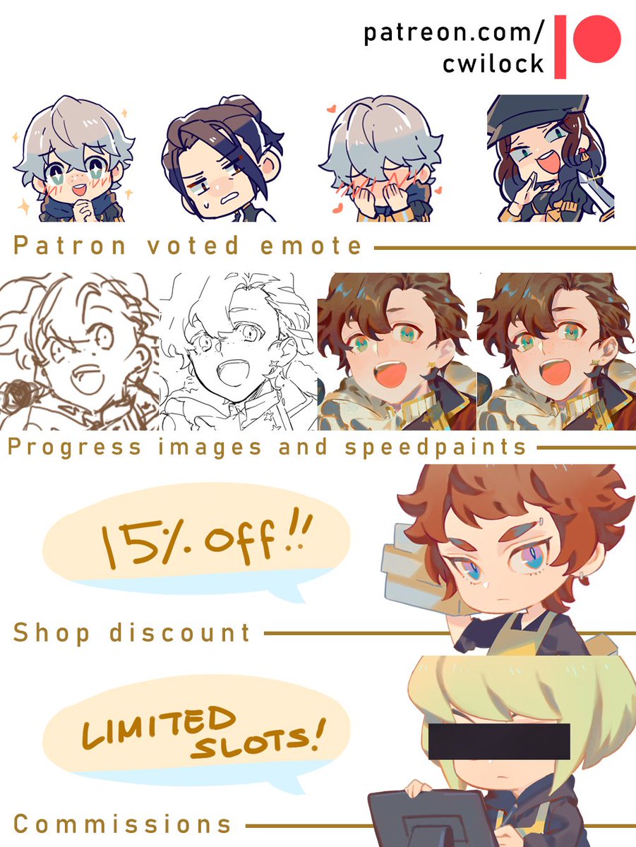 My patreon is now open!

https://t.co/tPuABWcfZk

I will be offering speedpaints, emotes, physical rewards, shop discounts and even commissions! Please check it out ☺️ 