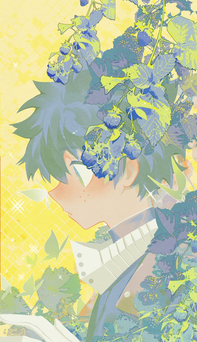 midoriya izuku 1boy male focus green hair solo from side freckles profile  illustration images