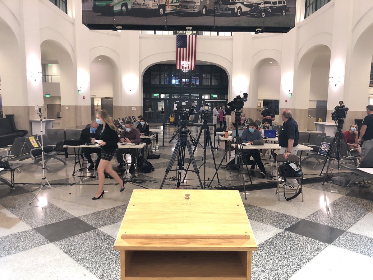 Scene at Springfield’s Union Station as media waits for Congressman Richard Neal to speak.  His campaign says they have beaten challenger Alex Morse