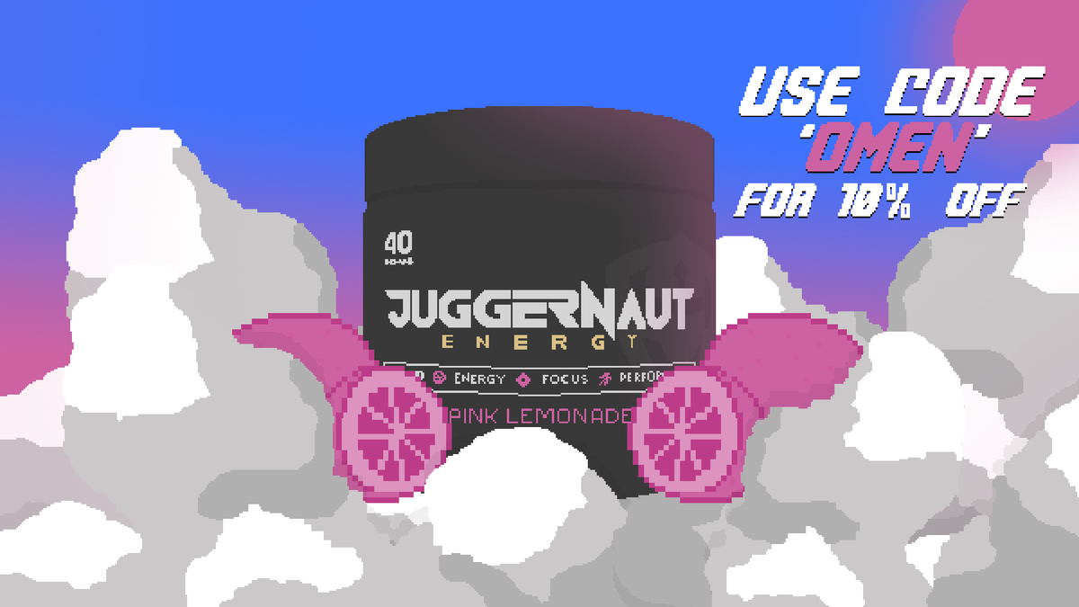{above the clouds} a pixel art advertisement 
<a href="/OmenOrigins_/">Omen Origins</a> x <a href="/Juggernaut/">Juggernaut Energy</a> 
support and feedback is appreciated