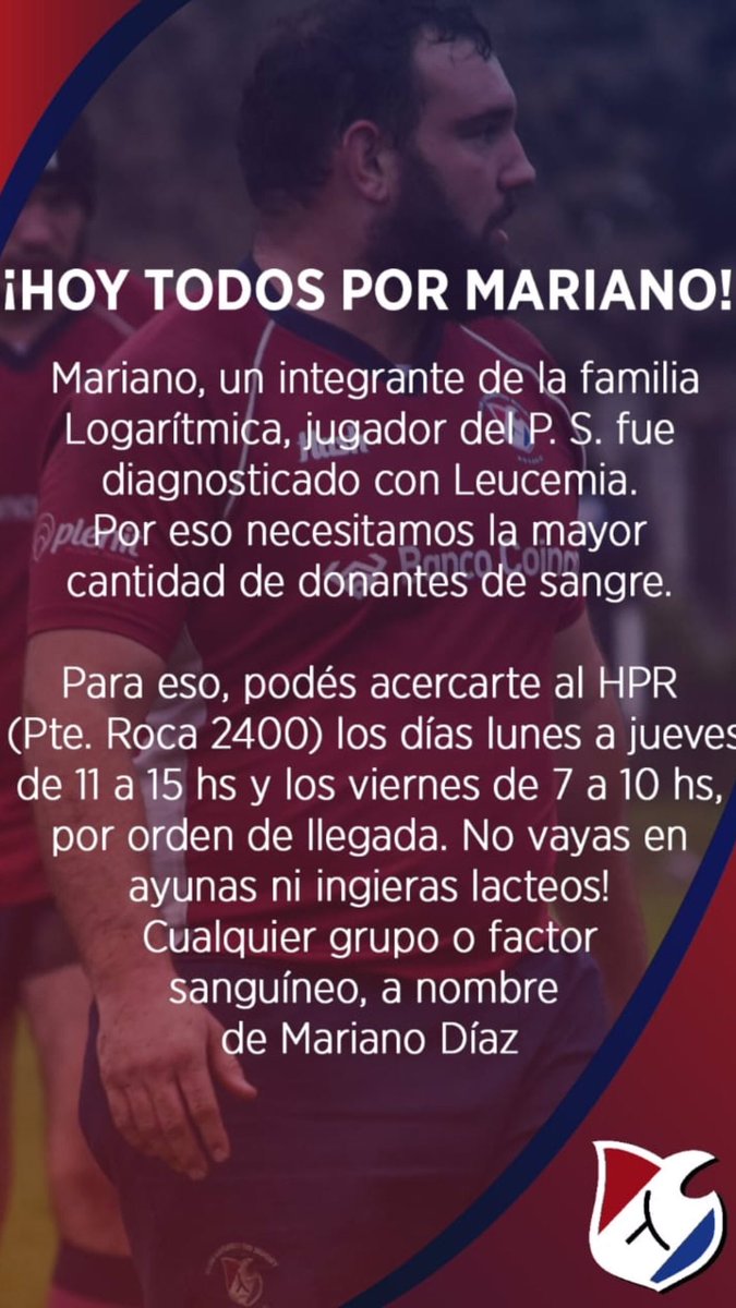Un pedido solidario para acompañar al querido Mariano de <a href="/LogaritmoRugby/">Club Logaritmo Rugby</a>.