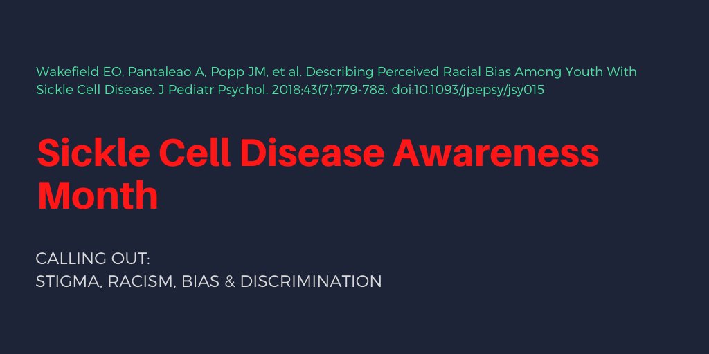 #2:  @EmilyOWakefield described reports of racial bias experienced by adolescents w/  #SickleCell. ALL participants said they had experienced racial bias & recalled an average of 5 incidents (range = 1-12). You can't ignore this reality when caring for a patient w/ SCD.  @JPedPsych