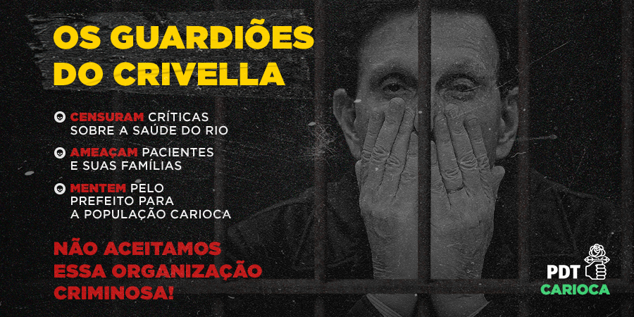 CariocaPdt's tweet photo. 1 - CRIVELLA CENSURA OS CARIOCAS

Um esquema de funcionários contratados pela Prefeitura do Rio para rodarem por hospitais e instituições de saúde censurando a imprensa, pacientes e suas famílias! Esses são os Guardiões de Crivella. https://t.co/y5GbXucFjX #PDTcarioca #RJ https://t.co/qe9wws6Kq7