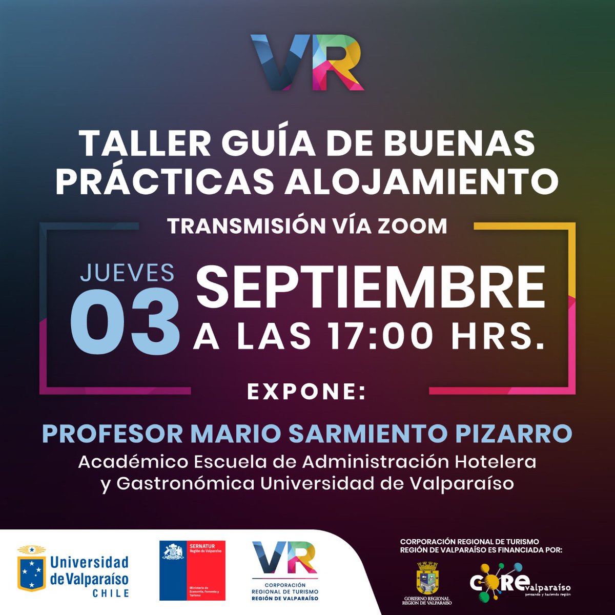sernatur_valpo's tweet photo. 📌Los invitamos mañana 03/09 a las 17:00 hrs. a participar del Taller explicativo de la Guía de Buenas Prácticas, enfocado en los servicios de #AlojamientoTurístico. Inscríbete en https://t.co/5r2sAeiVYb 
Invita: @Sernatur #Valparaiso @ValparaisoReg y @ahguv https://t.co/Q3WORyPK8R