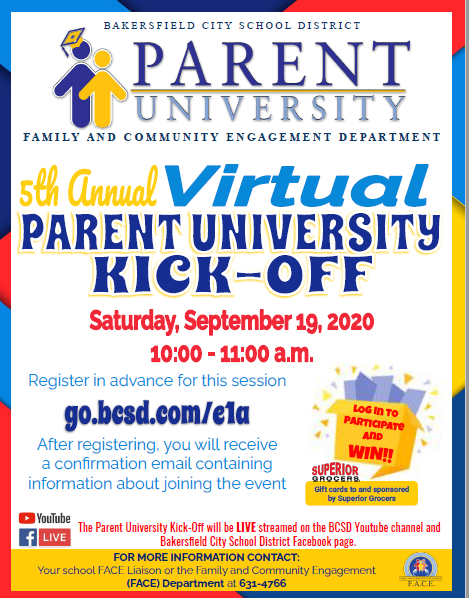 5th Annual Parent University will kick-off Sat, Sep 19th.  Register for the event at go.bcsd.com/e1a
