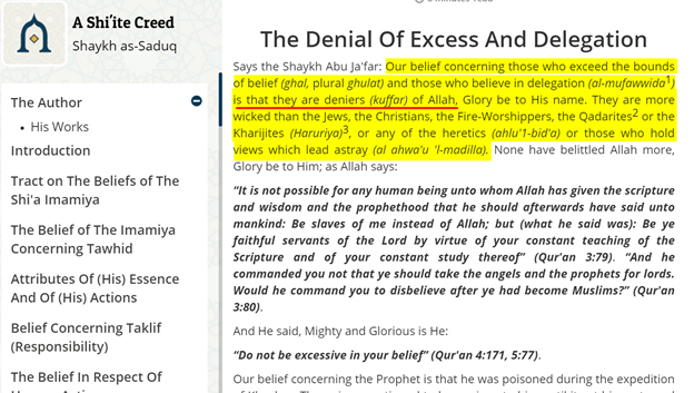 It’s also worth noting that extremists ghulat who believe in the divinity of the Imams(as) are considered to be out of the fold of Islam by major Shia giants Shaykh al-Saduq reported this judgment in his book (A Shi’ite Creed)