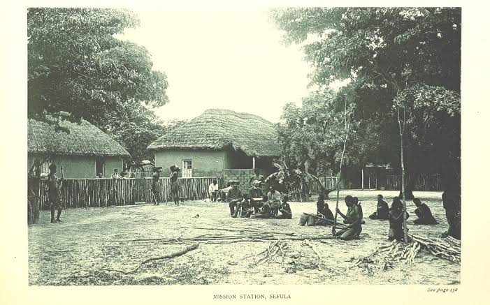 t8/ The Litunga is the ‘holder of the earth’ which is a literal translation of his name. All land in Barotseland belongs to the King, and his subjects are granted permission to live on the land. 1893- Mission Station Sefula