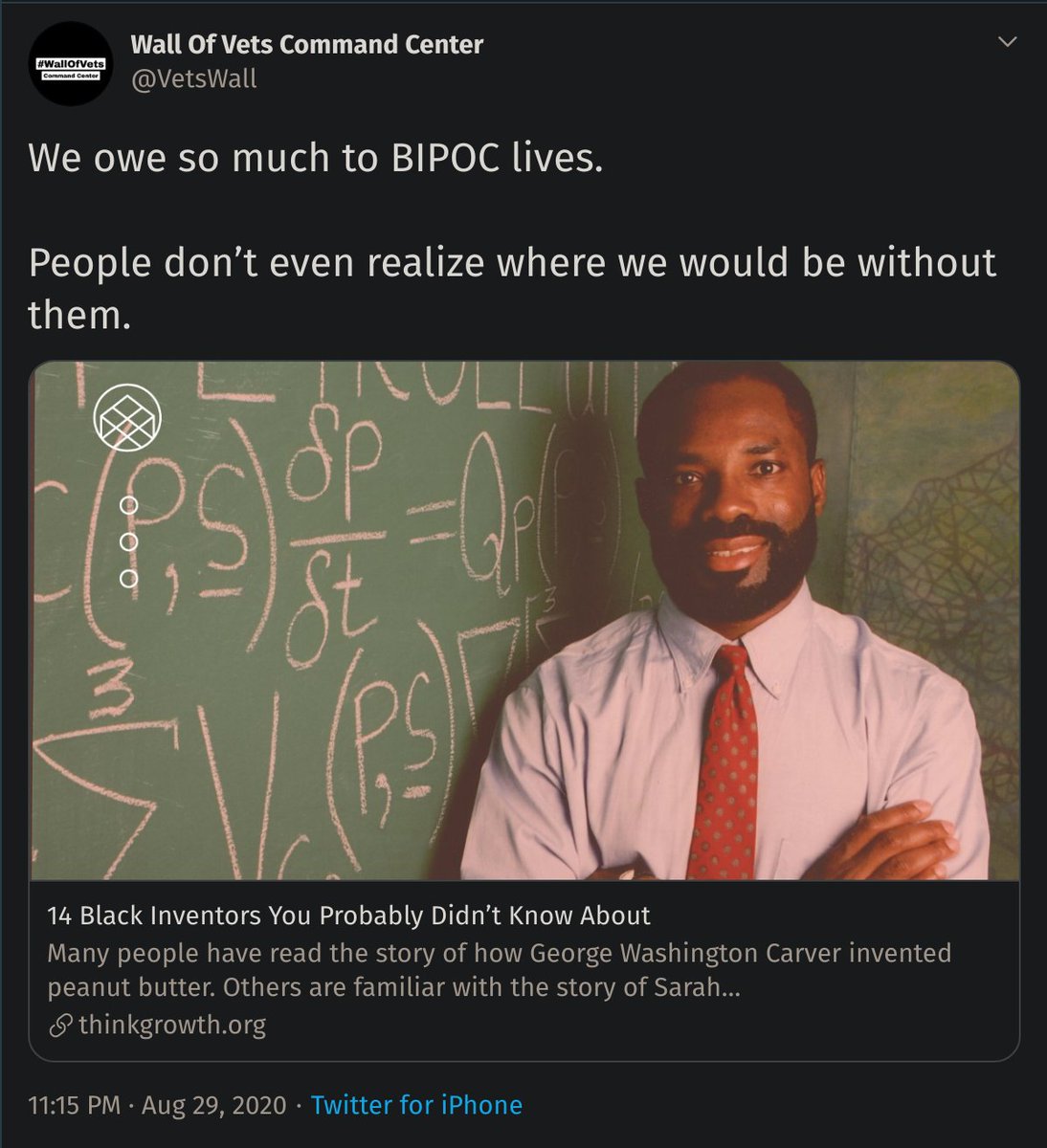 WallofVetsFL's tweet photo. We owe so much to BIPOC lives.
People donโt even realize where we would be without them.
14 Black Inventors You Probably Didnโt Know About
https://t.co/VtzXFF0XwE
#wallofvets #wesworeanoath #blacklivesmatter #veteransforblacklives #floridavets
Info: https://t.co/RXIF3nX5Cs https://t.co/XzRyJm0YVg