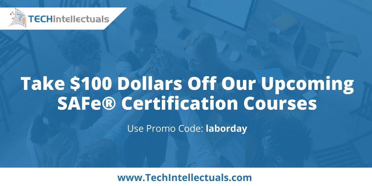 t_intellectuals's tweet image. Take $100 Dollars off any of our Upcoming SAFe® Certification Courses.
Use Promocode: laborday

#safe5 #scaledagile #businessagility #teamagility #technicalagility #scrummaster #productowner #productmanager #softwaredeveloper #safepractitioner #agile #agilepractitioner