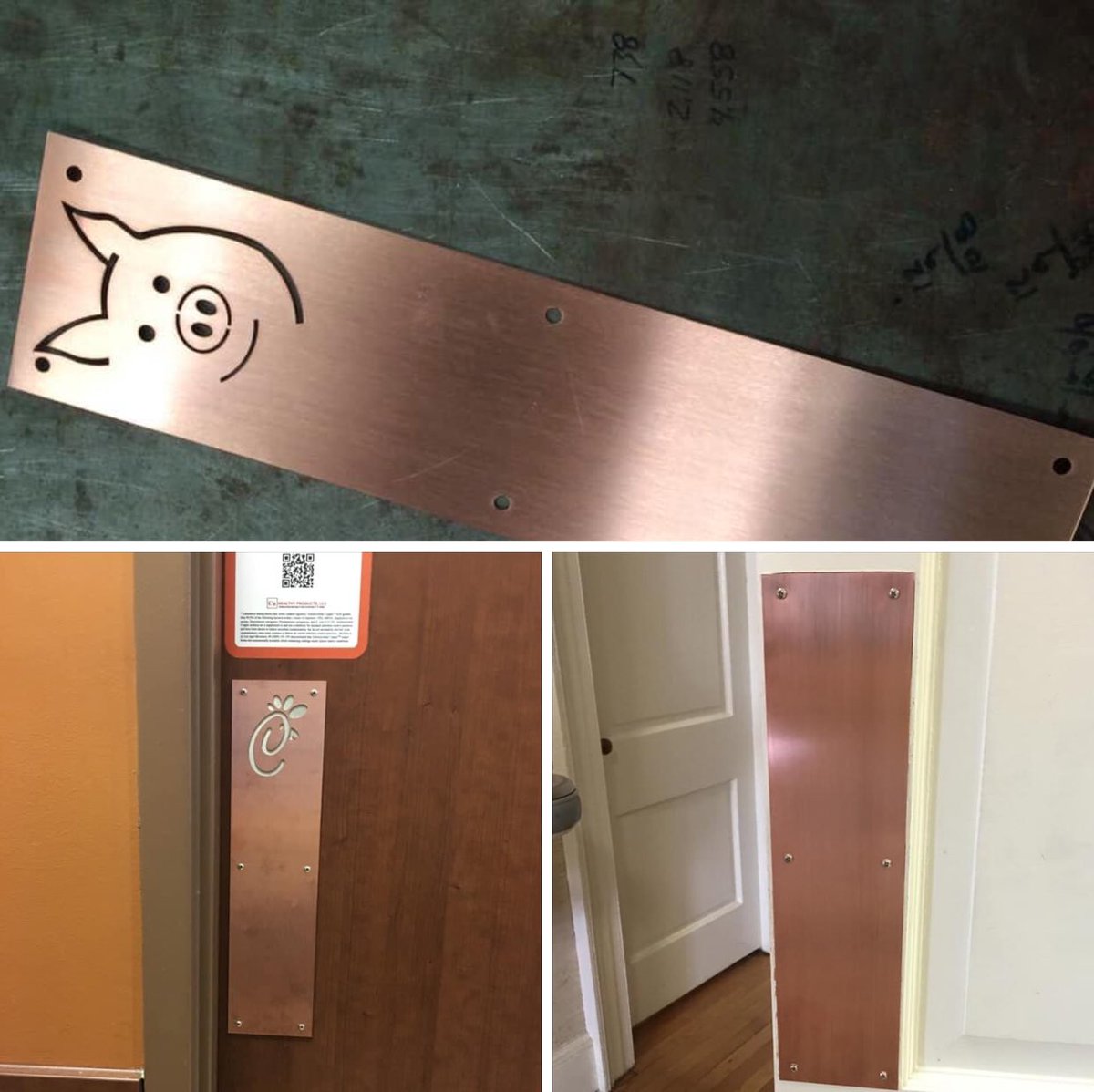 Antimicrobial copper prevents the spread of bacteria and viruses and now it’s affordable. What if we could put these push plates in every <a href="/CrackerBarrel/">Cracker Barrel</a> in the United States for less than $7800. That would be a game changer.