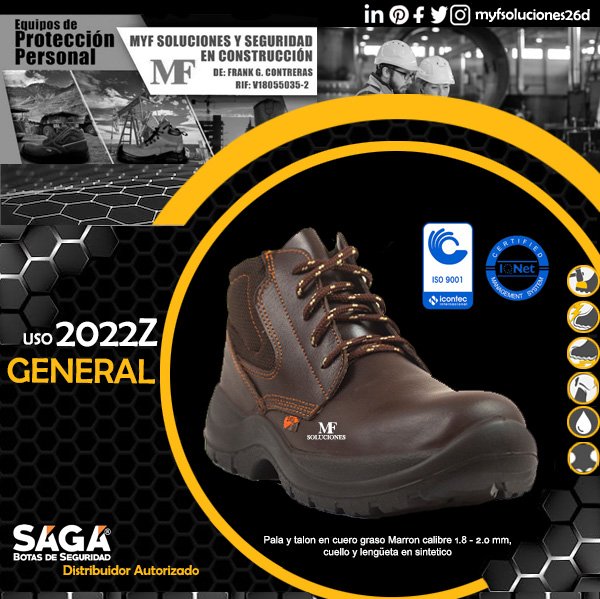 MyfSoluciones26's tweet photo. #myfsoluciones26d La #Botasaga el #modelo2022Z de Uso #General Posee puntera Metálica con recubrimiento Dieléctrico de suela en poliuretano (PU), antideslizante, impermeable, flexible, liviana, aislante térmica, formulada especialmente con excelente resistencia #Mérida https://t.co/fjccONnhIs