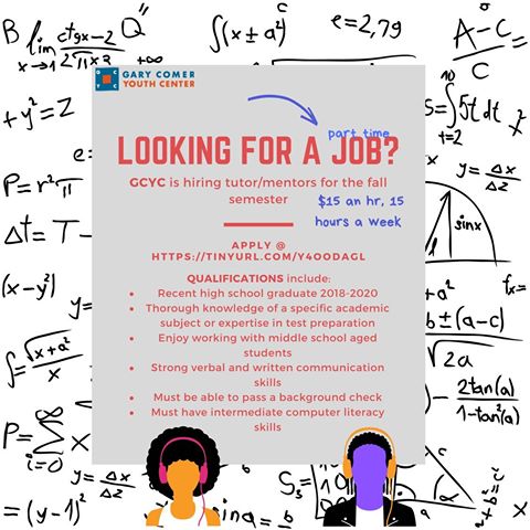 GirlsLikeMeProj's tweet photo. .@ComerCenter is hiring tutors/mentors for the fall semester. Pay is $15.00/hr for 15 hours per week. You must be a recent high school graduate (2018-2020) and enjoy working with middle school students. https://t.co/Nil4Pt0LhX #FriendsofGLMPI https://t.co/dbjpohEm31