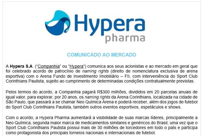 Corinthianos16's tweet photo. Comunicado Oficial do patrocínio da #HyperaPharma com o #Corinthians. https://t.co/zViqF7BE0N