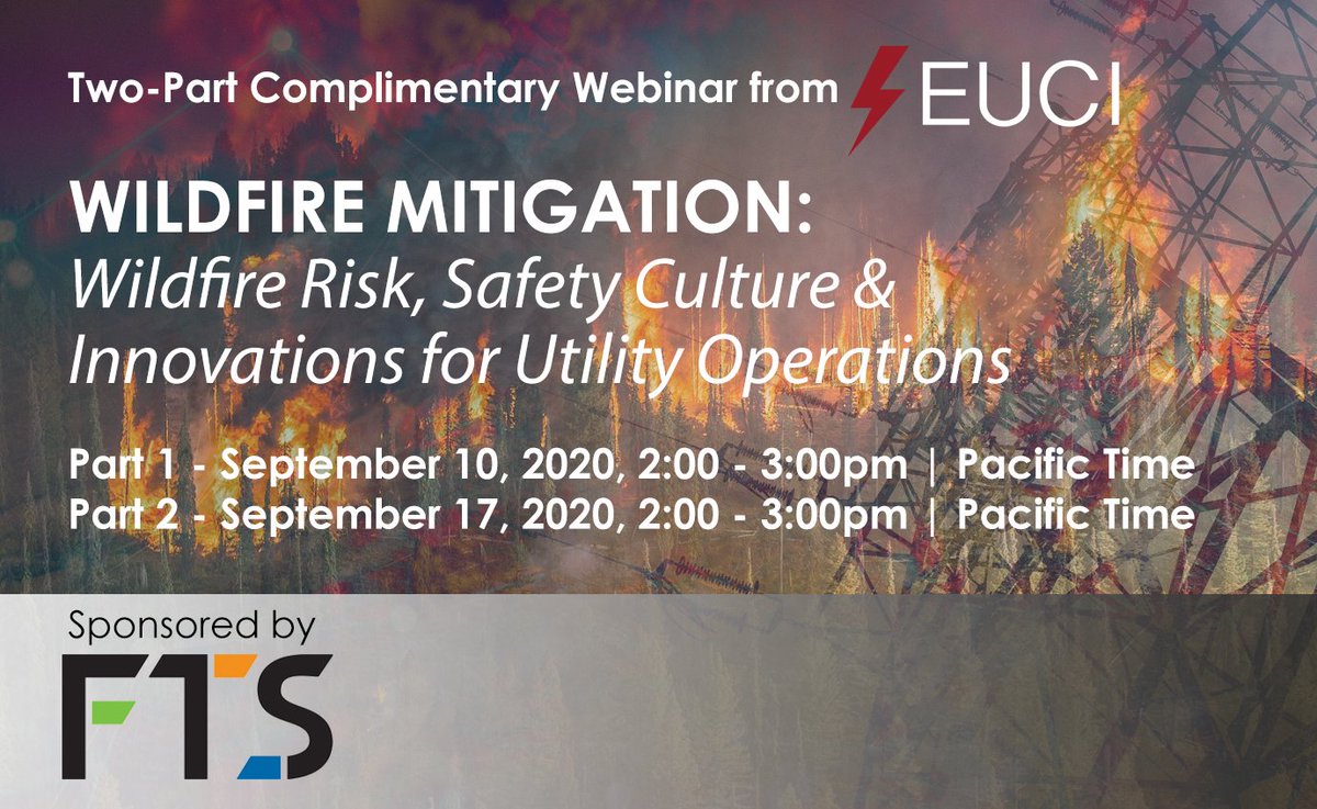 FTSEnviro's tweet image. Join Shawn Bethel FTS Wildfire Mitigation Specialist as EUCI hosts a free webinar on Wildfire Mitigation: Wildfire Risk, Safety Culture &amp;amp; Innovations for Utility Operations on September 10, 2pm PST. Register at: hubs.ly/H0vqGH90 #wildfiremonitoring #wildfiremitigation