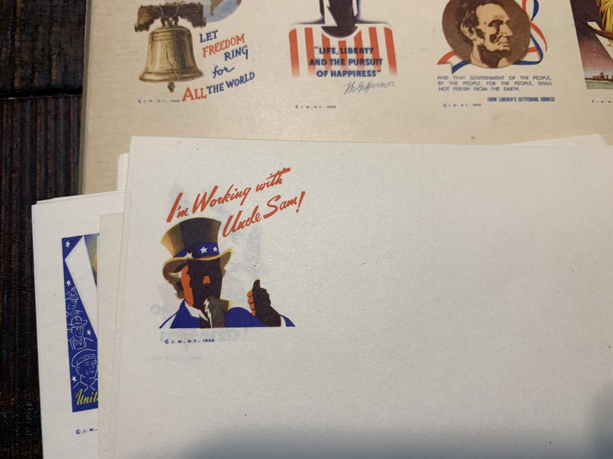 Definitely the coolest thing, so far. War era envelopes and matching stationary. They have some cool propaganda art (and one horrifically racist one). Notice the 48 states!  #GrandpaTimeCapsule