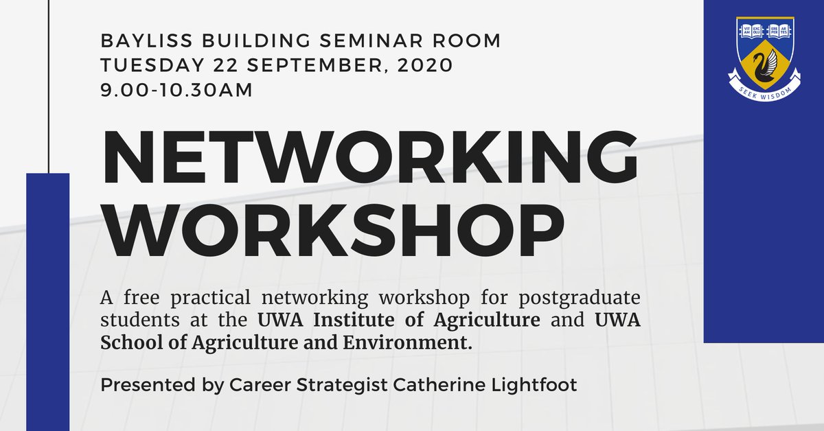 IOA_UWA's tweet image. Are you a @SAgE_UWA or @IOA_UWA postgraduate student? Are you looking to build confidence in #networking and develop a professional identity around your work and #research? Register now for our #NetworkingWorkshop on Sep 22: eventbrite.com.au/e/networking-w… @uwanews @UWAresearch
