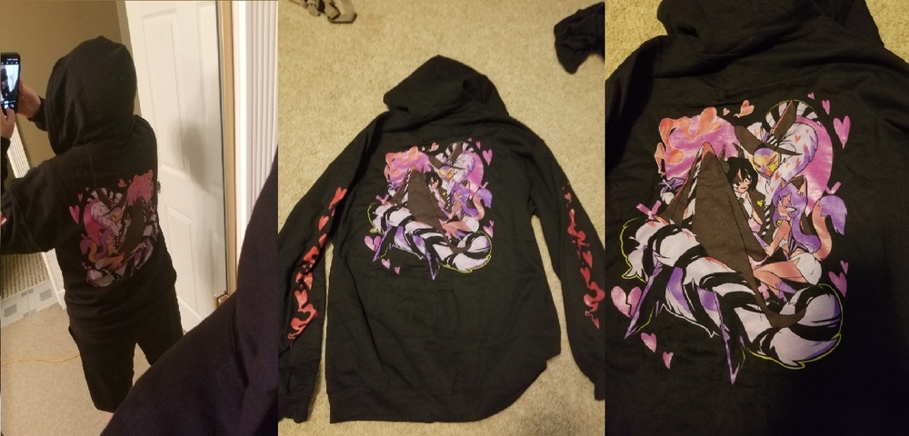 Finally got my amazing hoodie after the wait period! I know theres some things flawed but i dont care! I love it regardless and will cherish this hoodie! shout out to the best (inmyopinion) valentino artist out there, thank you <a href="/GasuGuma/">無地飴</a> for such a amazing piece to wear.