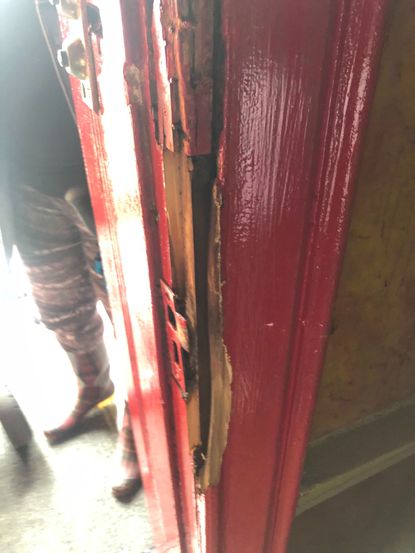 "Cell phone photos time-stamped May 23, 2019, and shared with The News show the trashed apartment. Two other photos purportedly show the apartment door with a crack in it and the hinges ripped apart."