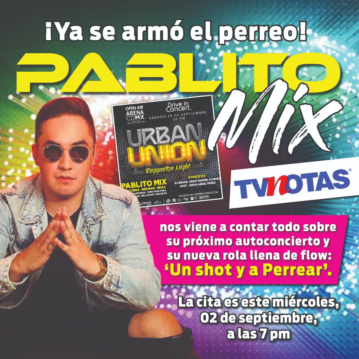 TVNotasmx's tweet photo. Mañana, #PablitoMix llegará con todo su flow a nuestro Facebook Live y pondrá a 'perrear' a todo mundo a las 7pm. https://t.co/6IrdPTp49F