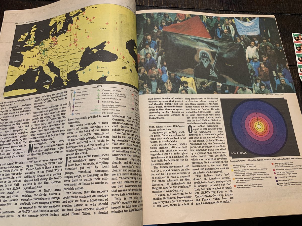 Here’s a grim magazine published by Cox Newspapers in 1982, talking about nuclear proliferation in the Cold War. It’s pretty amazing. But also found this sheet of Boys Town stamps/seals from 1956 tucked inside.  #GrandpaTimeCapsule