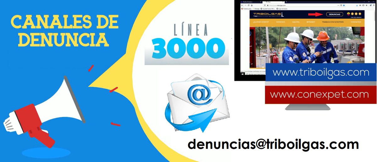 Canales de Denuncias de #TRIBOILGAS y #CONEXPET. 

Para más información, dale clic aquí: bit.ly/3lPHx8C 

INTEGRIDAD
“Somos gente con valores”

#OrgullosamenteEcuatorianos