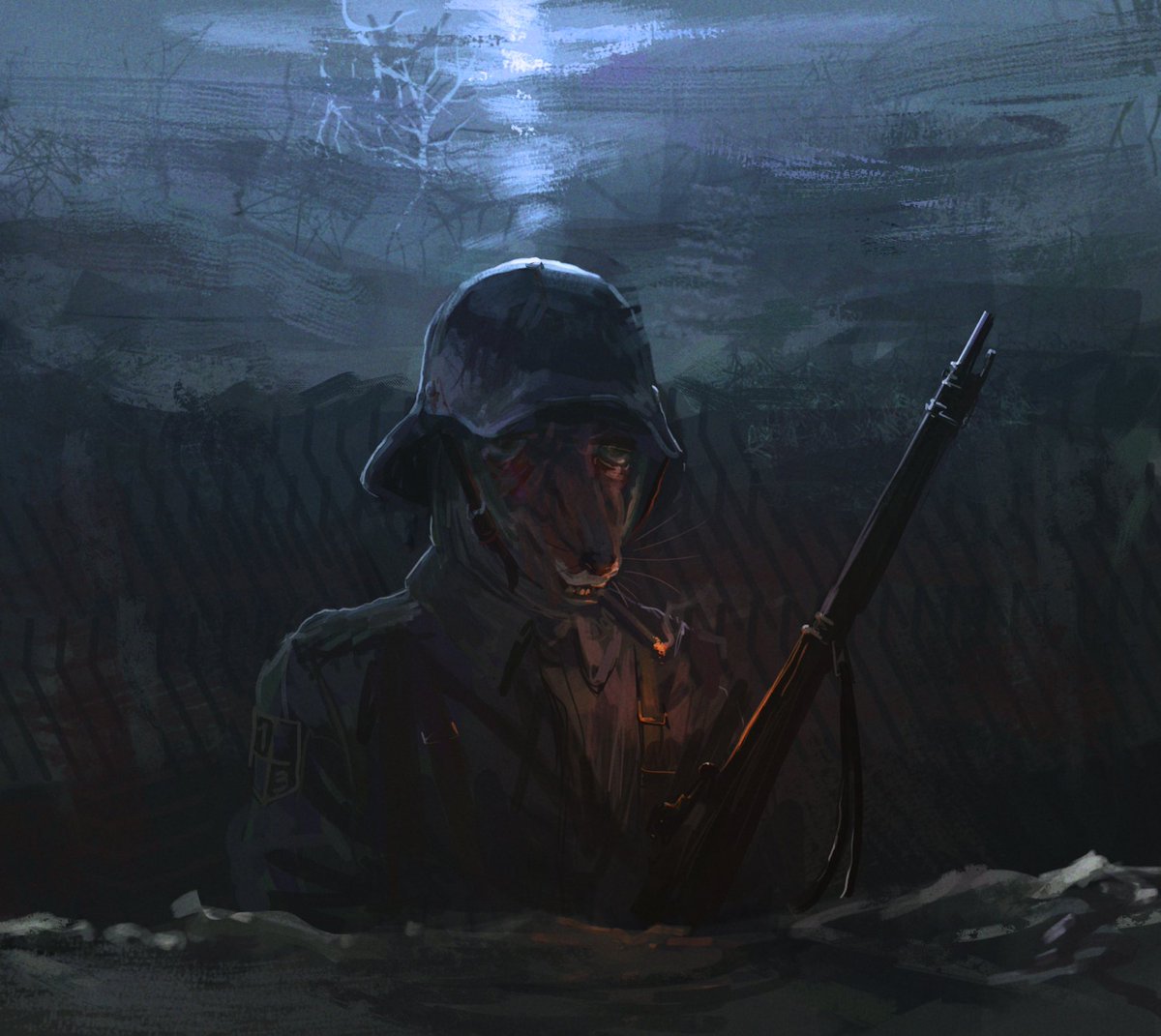 WhaleOil2's tweet photo. The miserable sentry in his trench. https://t.co/FnYKbEp7av