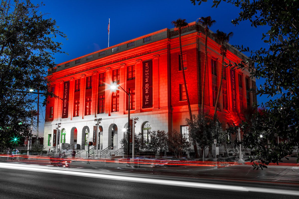 TheMobMuseum's tweet photo. This evening, The Mob Museum will join the nationwide We Make Events Red Alert campaign by lighting our building red to support the millions of live entertainment professionals who are out of work due to the pandemic. 
#RedAlertRESTART https://t.co/NoMI9tV4Vd