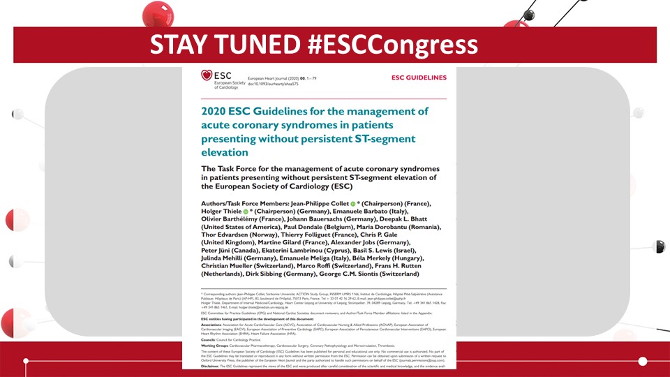 No 6  #ESCCongress The 2020 NSTEMI guidelines.Again lots of information but Diego  @drdargaray summarised it all VERY NICELY! https://twitter.com/drdargaray/status/1299959083106283520?s=20 @mmamas1973  @VijayKunadian  @CardioIAN  @aayshacader  @mirvatalasnag  @TharushaGunawa4  @merinopoulos  @ohanloncmr  @anna_multitask