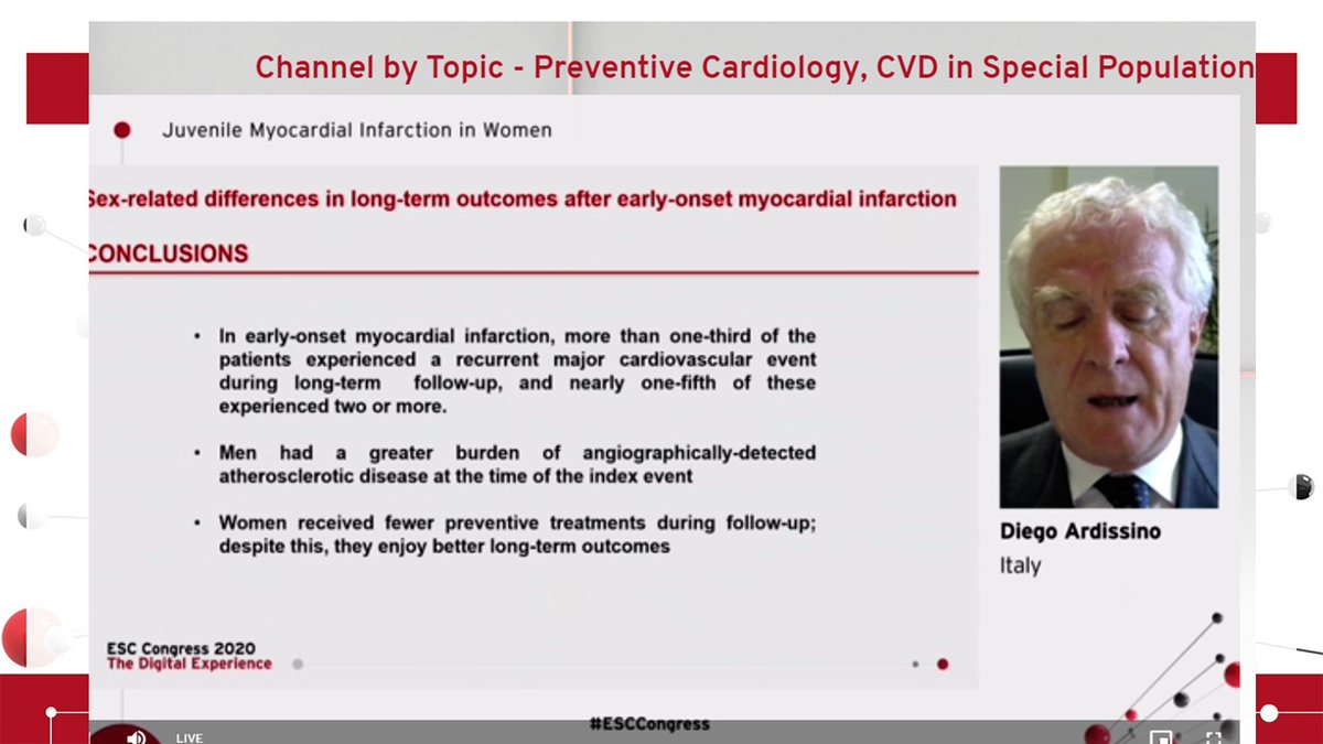 No 8  #ESCCongress Women had less cardiac disease than men  but unfortunately received LESS secondary prevention therapy THIS NEEDS TO CHANGE... EDUCATION, EDUCATION & MORE EDUCATION @DrMarthaGulati  @purviparwani  @ErinMichos  @iamritu  @biljana_parapid  @ShrillaB  @hvanspall