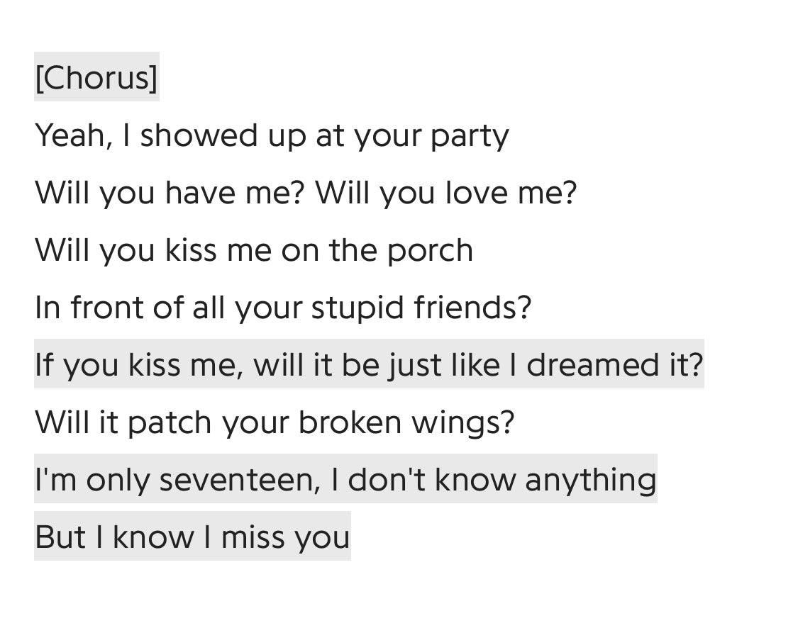 I HATE THE CROWDS BC HIS FAMILY /CIRCLES WOULDNT LET THEM BE TOGETHER OFC THE LAST CHORUS IS HER IMAGINING SHE CRASHES THE WEDDING SPEAK NOW STYLE IN FRONT OF ALL YOUR STUPID FRIENDS— SHE WANTS TO RUN AWAY WITH THE BRIDE AND KISS HER IN FRONT OF THOSE STUFFY RICH PPL++