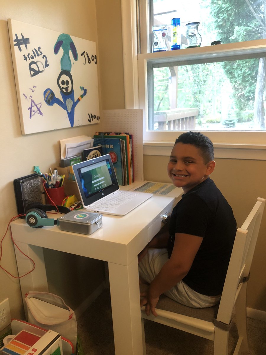 MrsSmithABC's tweet photo. Weโve made it through two days and these guys are loving school, even in virtual mode! Thankful for the hard working @BinghamEagles staff working so hard to make this new experience so awesome! #BPSgo #BPSLearners @jdean12 https://t.co/VOgNtuGSZa