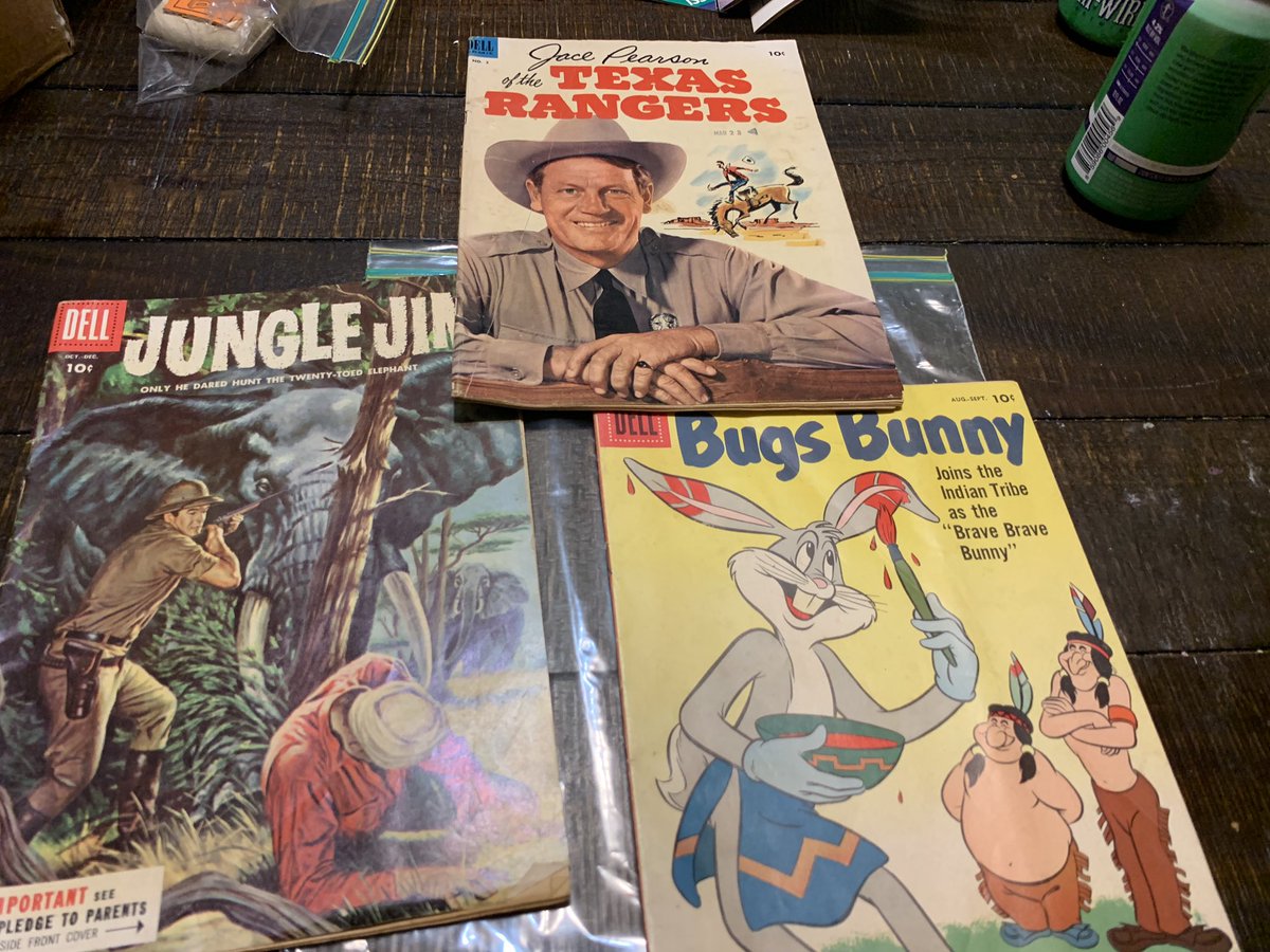 Whoa, cool. Three Dell comics from 1953-1957. You might ask yourself, why did Jungle Jim dare to hunt the twenty-toed elephant? Why, that’s TWO more toes than normal!! Jungle Jim sounds like an asshole. #GrandpaTimeCapsule