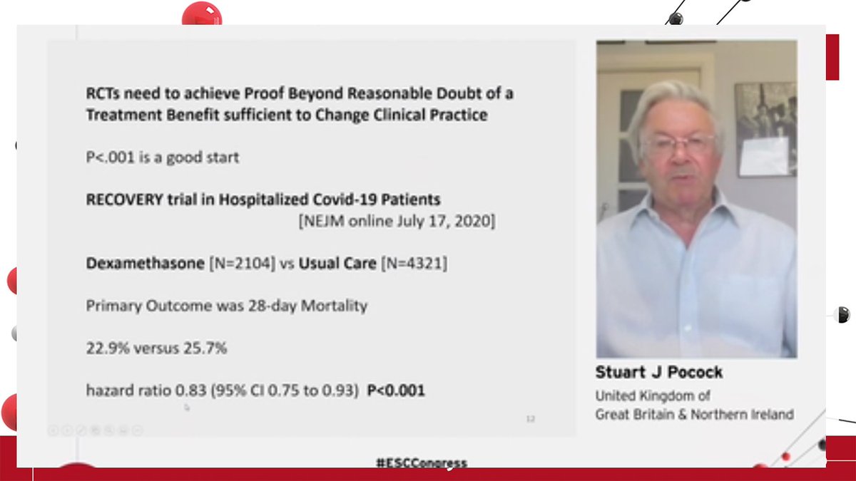 And the last one! No 10  #ESCCongress Looking my tweets, I felt this one deserves a TOP 10!  Let's Kill the p value!! by Prof Pocock.. his argument: it is not just a p value, it is the type of study, the clinical impact, a 0.06 in correct setting might be > powerful than a 0.04