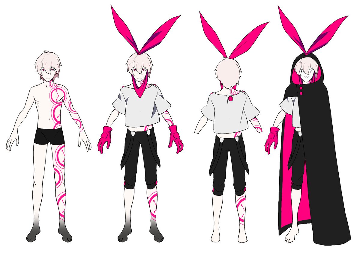 Simplification of character design- I rely on the shape of Scarlet& #39;s cape to identify her rather than piling knick-knacks on her body. With Satan, I use his wings. With brook, his stupid rabbid headband