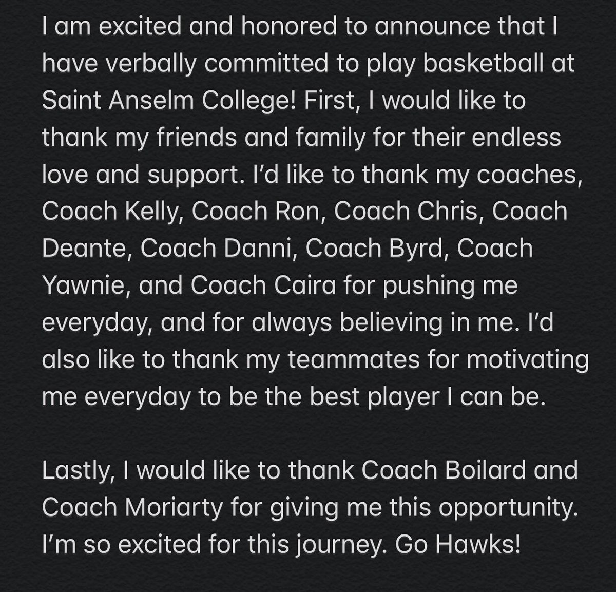 COMMITTED!! #GOHAWKS <a href="/CoachCMoriarty/">Colleen Moriarty</a> <a href="/STAHawksWBB/">Saint Anselm Women’s Basketball</a>