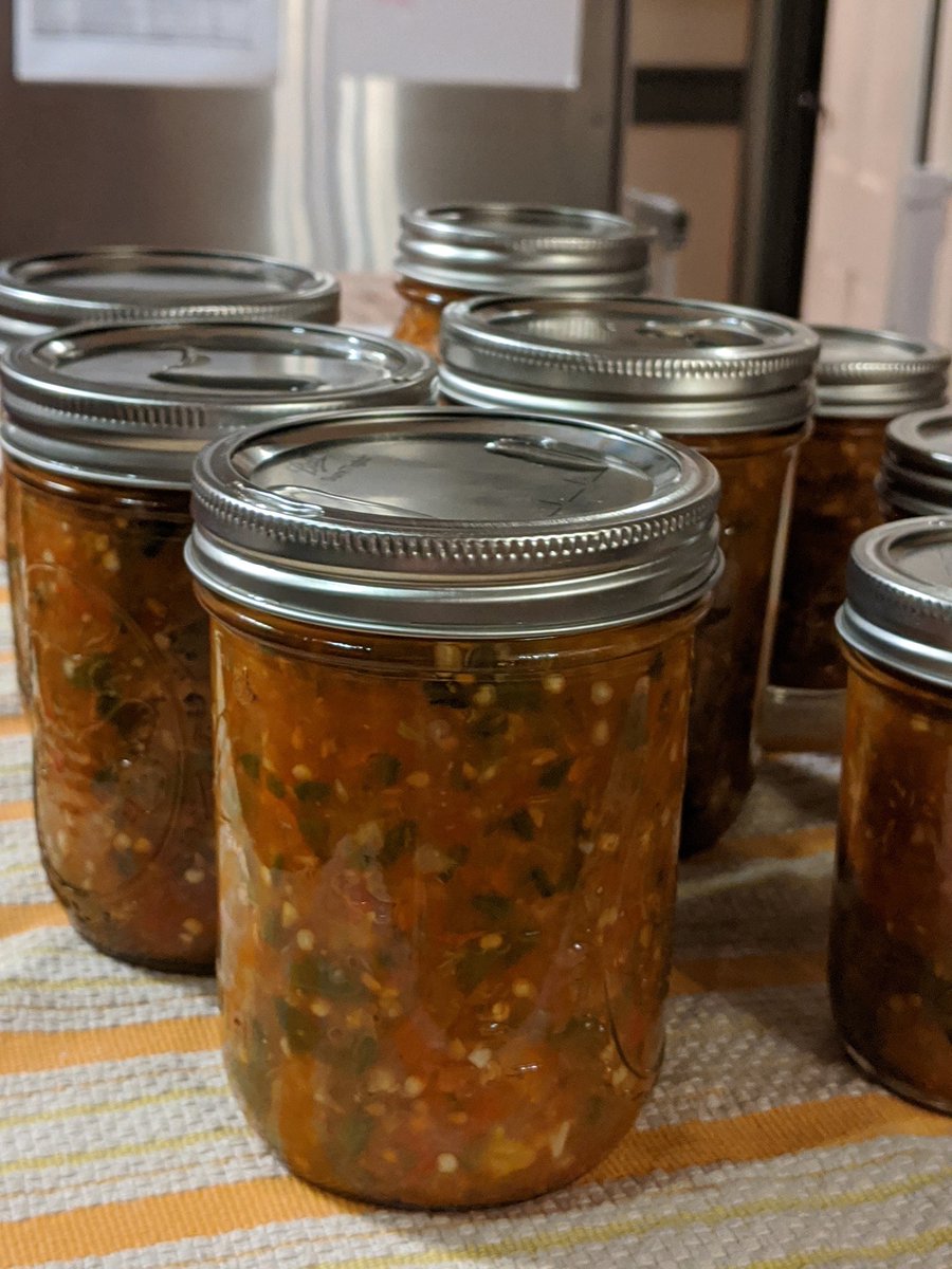 HOT salsa with jalapeños, serranos and habaneros. At this point in the season, I'm out of pint jars. Almost out of quarts. Haven't even canned peaches or apples yet.